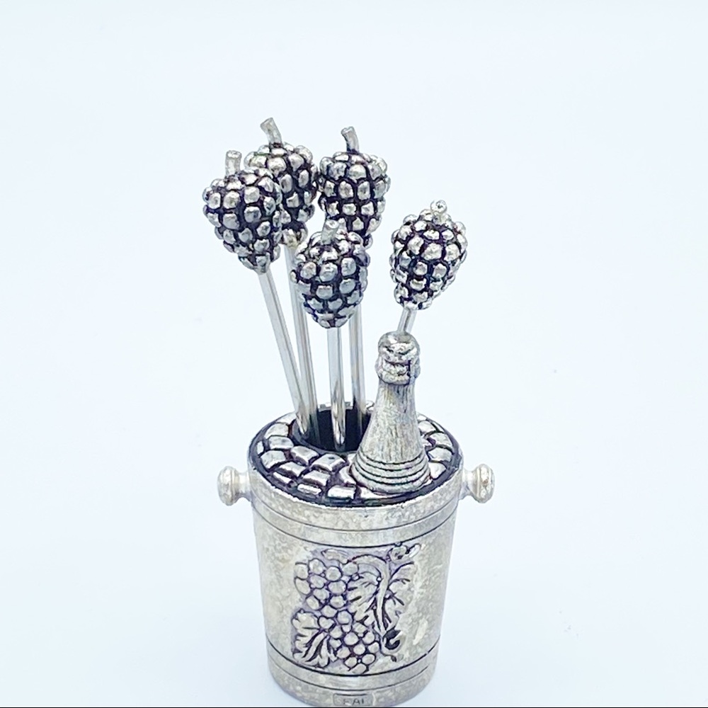 Vintage European Silver Plated Olive Cocktail Fork Set - Picture 5 of 10